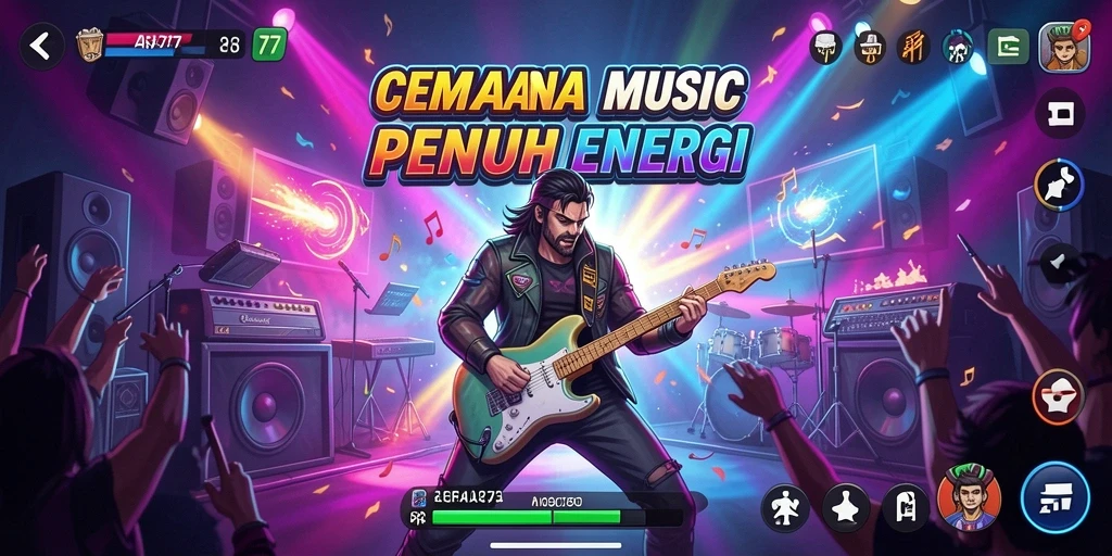 Screenshot gameplay CEMARA77 menampilkan pengguna memainkan lagu favorit mereka.