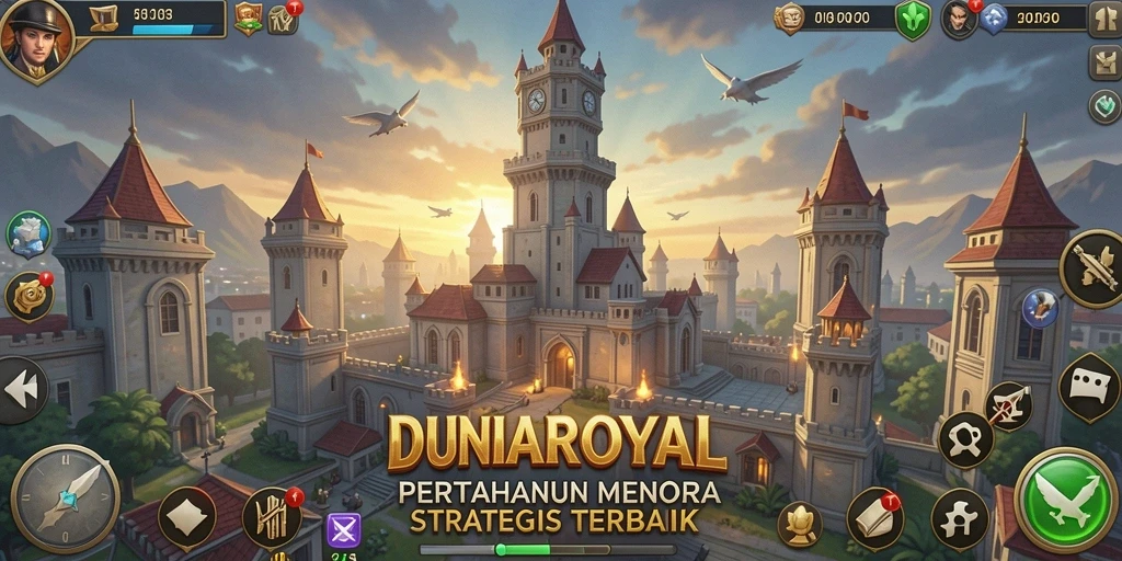 Tangkapan layar utama DUNIAROYAL menampilkan aksi permainan Tower Defense yang mendebarkan.