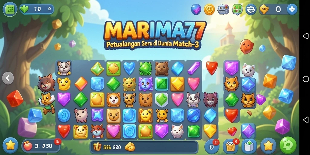 Tampilan gameplay seru dari MARIMA77 yang menantang dan penuh warna.