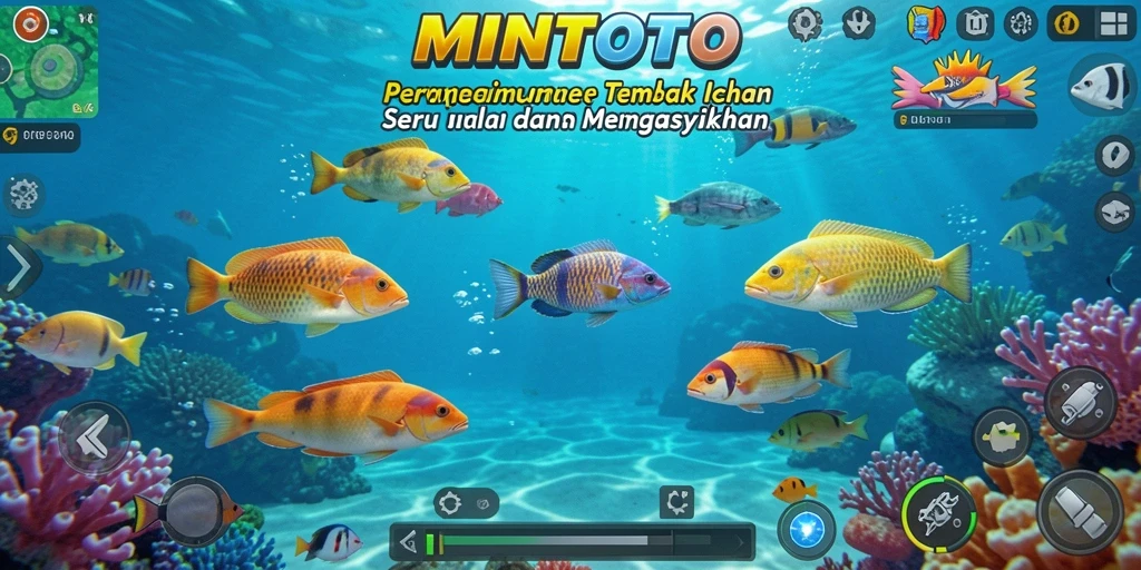 Screenshot gameplay MINTOTO menampilkan aksi seru dalam menembak ikan.