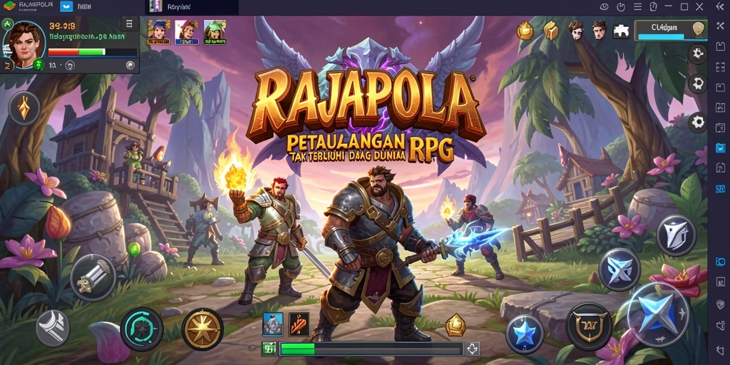 Tampilan gameplay RAJAPOLA yang memukau menampilkan pertarungan epik dan petualangan mendebarkan.
