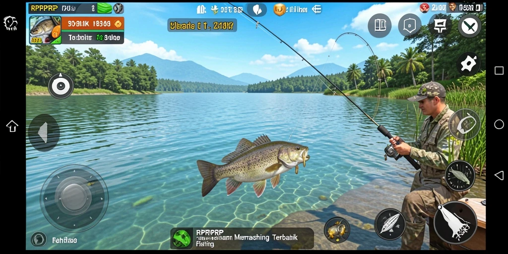 Screenshot gameplay RPRPRP menampilkan aksi memancing yang seru dan menantang.