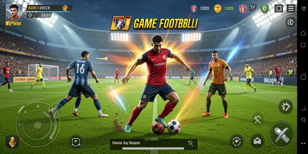 Screenshot gameplay RPWIN dengan pemain beraksi di lapangan sepak bola.