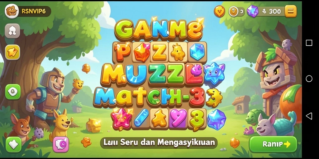Tangkapan layar gameplay RSNVIP6 menunjukkan grafis cerah dan tantangan Match-3.