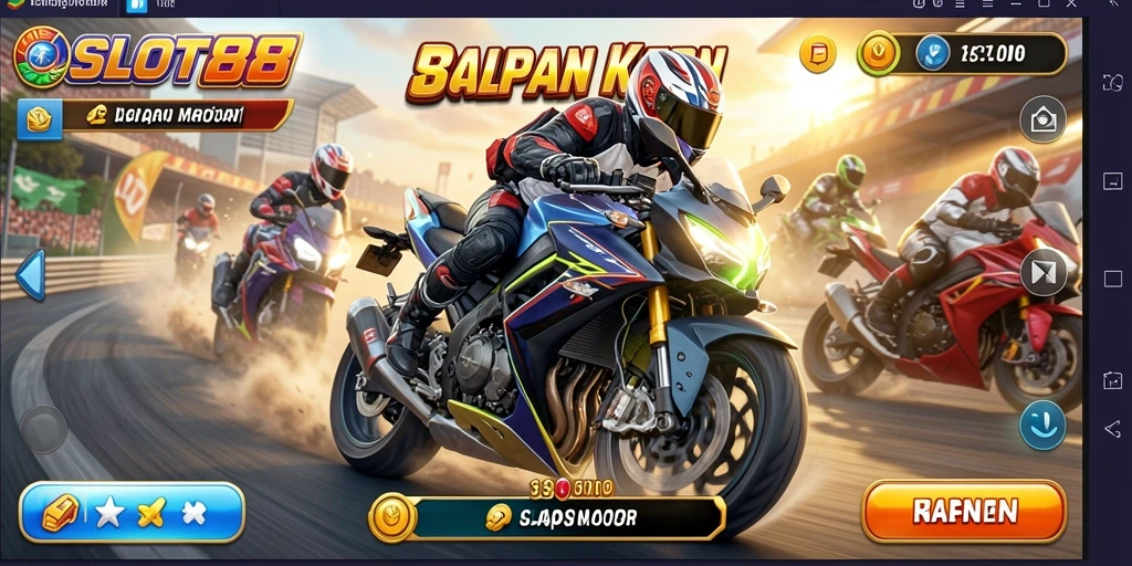 Screenshot menunjukkan aksi balapan motor yang intens dan seru.