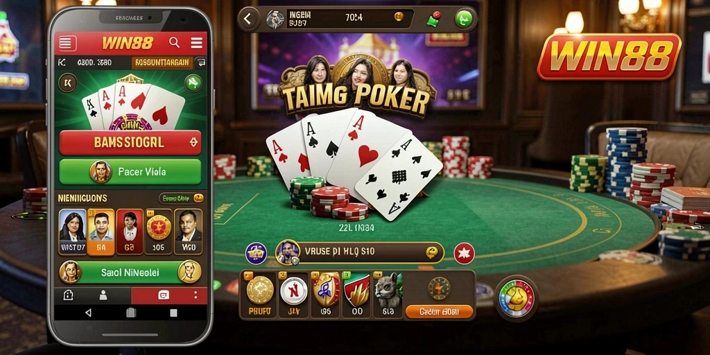 Screenshot WIN88 menampilkan suasana permainan Poker yang mendebarkan.